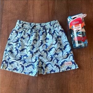Boys Hammerhead Shark Print Flap Happy Swim Trunks Short Swimsuit & Camelbak Cup